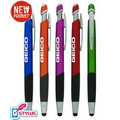 Colored Barrel "Tri-Top" Stylus Click Pen with Rubber Grip